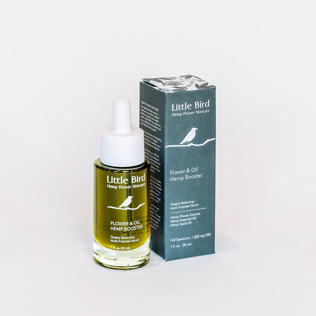 Flower and Oil Hemp Booster serum product and packaging